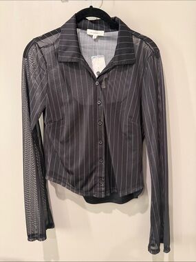 NWT Pinstripe Sheer Button-Front Top